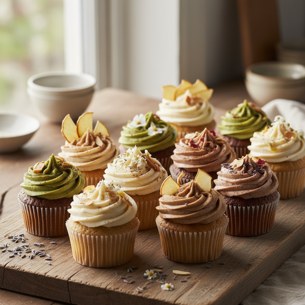 Cupcakes in gentle natural tones