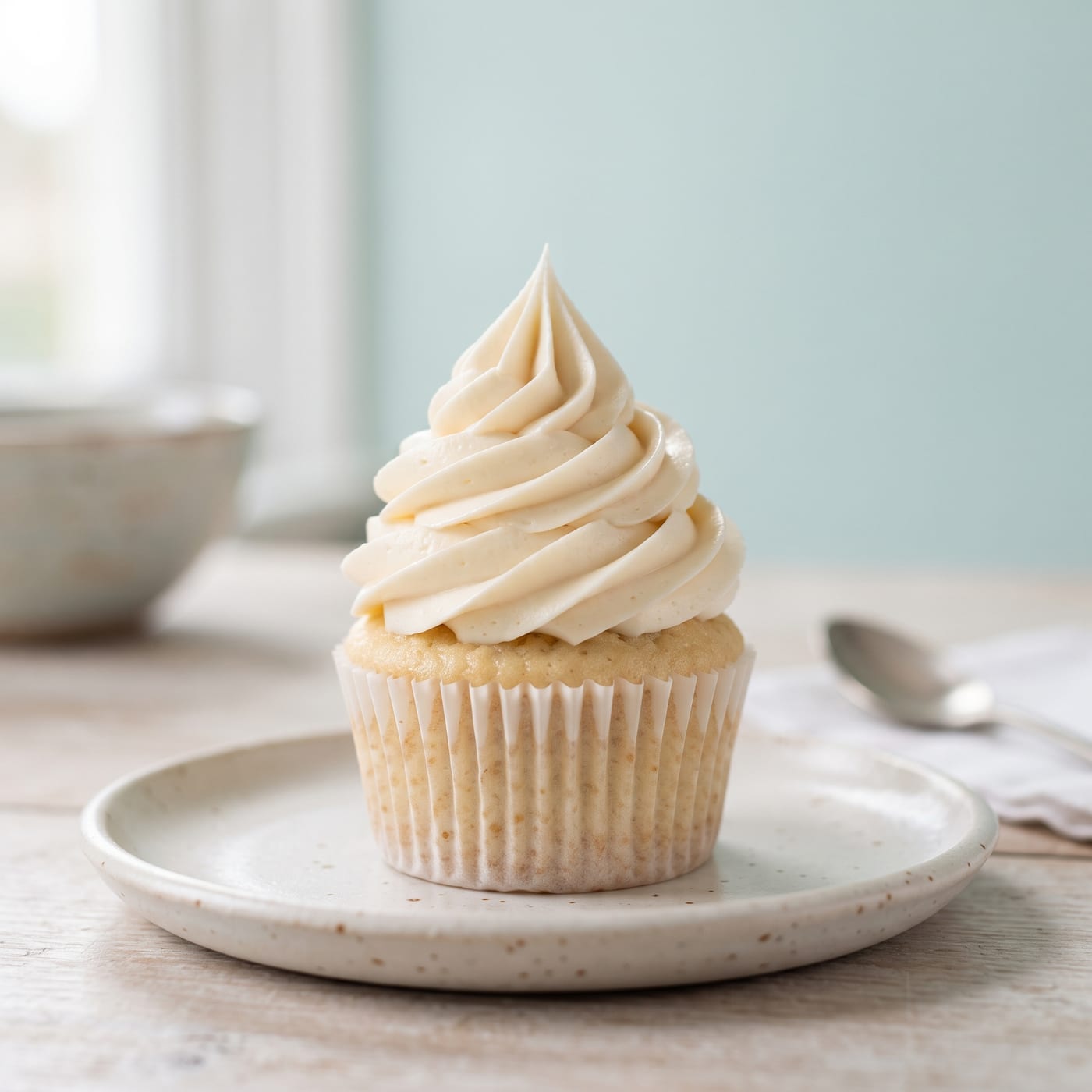 Close up of firm frosting swirl showing a stable structure in warm weather
