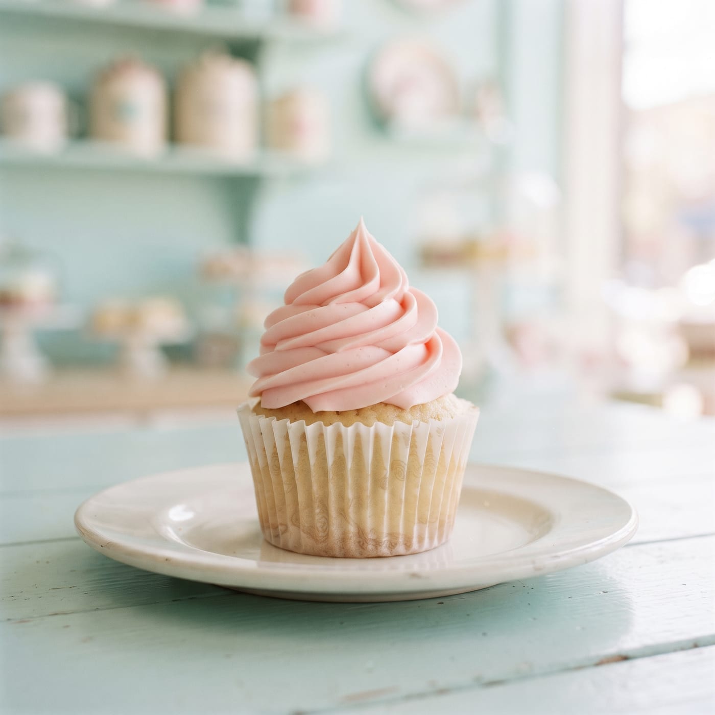Tall swirled frosting piped cleanly onto a cupcake with no smudges or drips