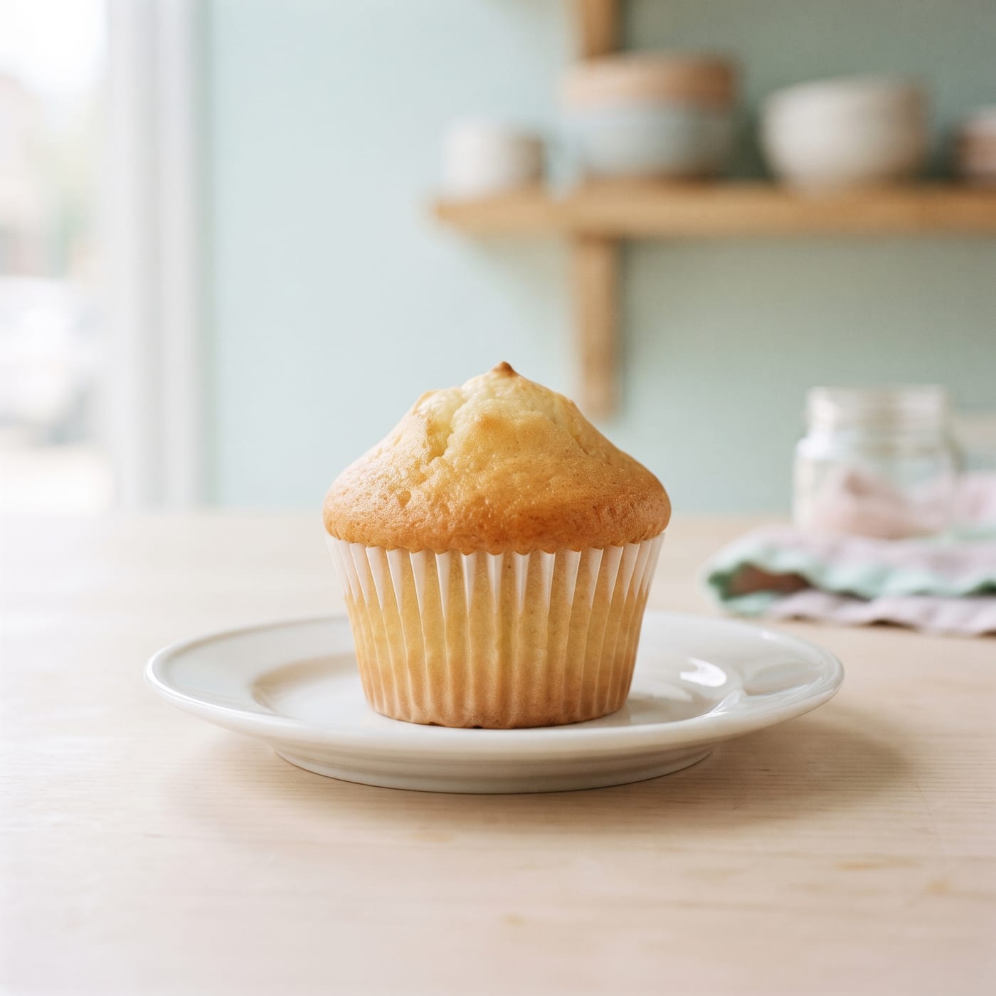Close up of a single domed cupcake top with a cracked peak