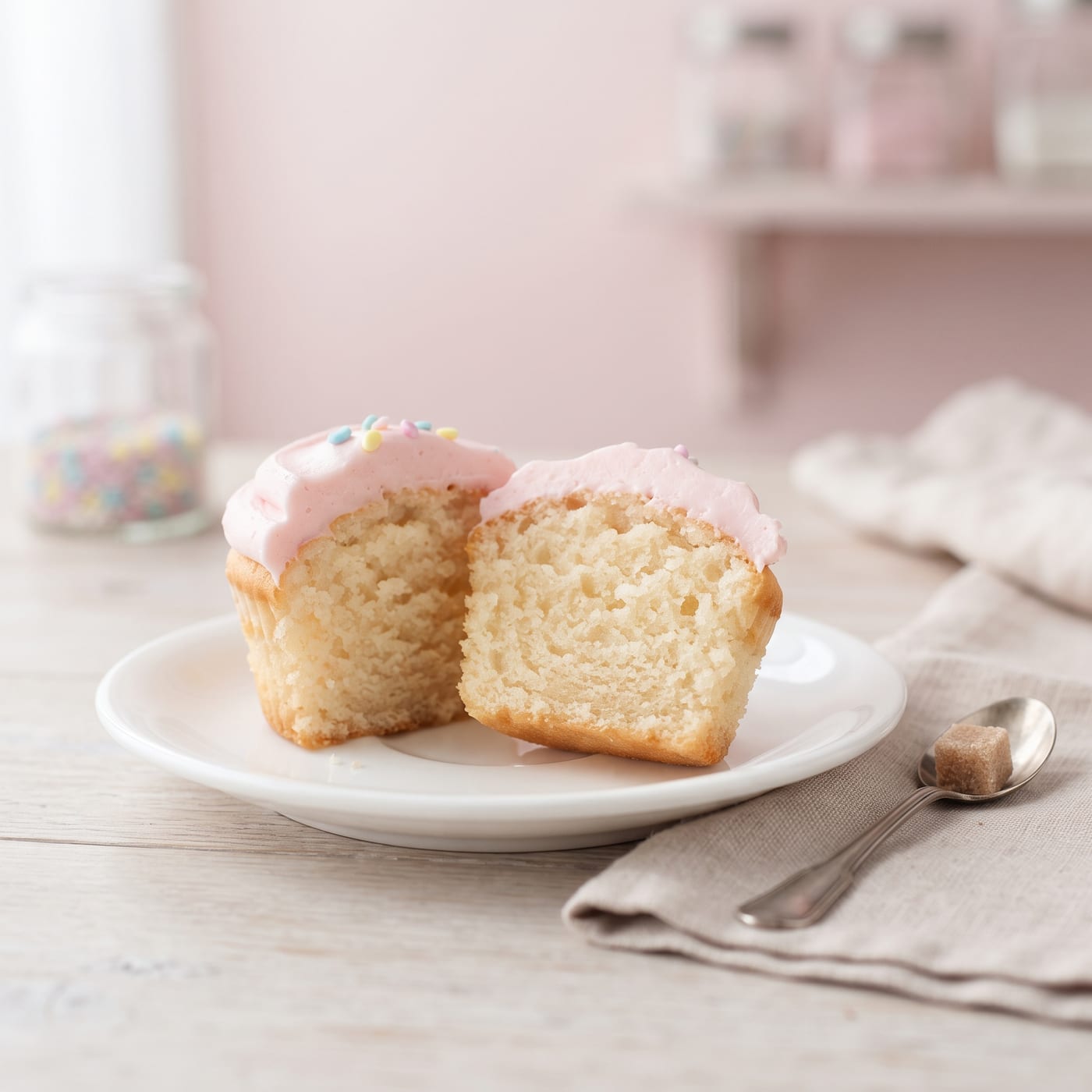 Close up of a single cupcake crumb showing an even moist texture
